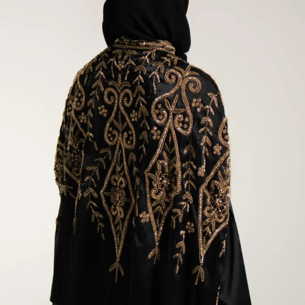 Nada Black Embellished Organza Silk Cape Set