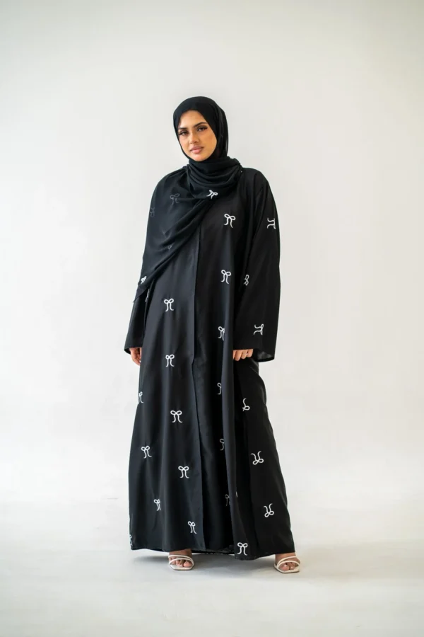 Button Abaya with Bow Detail – 2‑Piece Modest Set