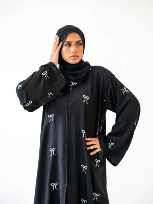 Button Abaya with Bow Detail – 2‑Piece Modest Set