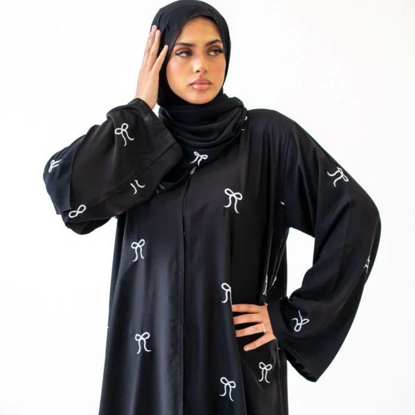 Button Abaya with Bow Detail – 2‑Piece Modest Set