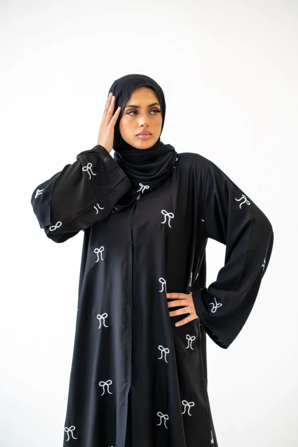 Button Abaya with Bow Detail – 2‑Piece Modest Set