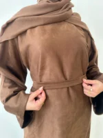 Suede Winter Abaya – 3‑Piece Warm Modest Set for Women