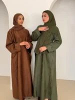 Suede Winter Abaya – 3‑Piece Warm Modest Set for Women