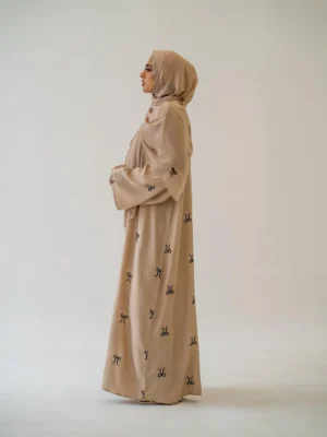 Button Abaya with Bow Detail – 2‑Piece Modest Set