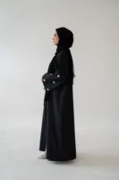 Flower Sleeve Black Abaya – Elegant Floral Detail Modest Wear