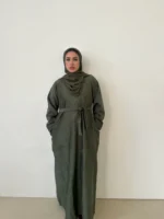 Suede Winter Abaya – 3‑Piece Warm Modest Set for Women