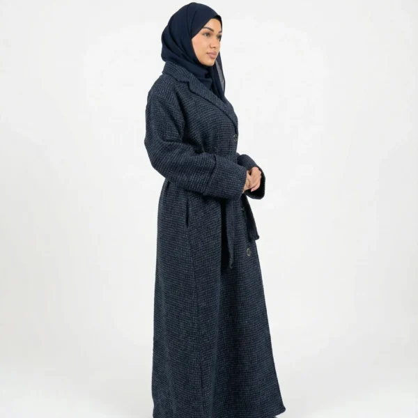 Tweed Button-Front Abaya Coat with Belt & Matching Hijab