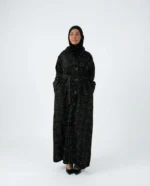 Tweed Button-Front Abaya Coat with Belt & Matching Hijab