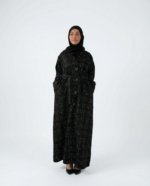 Tweed Button-Front Abaya Coat with Belt & Matching Hijab