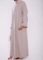 Beige Contrast Stitch Open Abaya (non refundable)