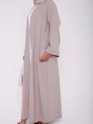 Beige Contrast Stitch Open Abaya (non refundable)