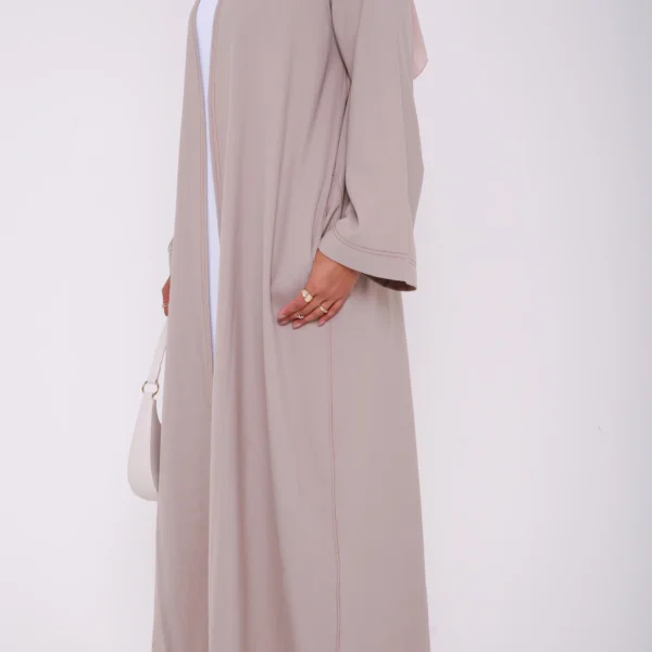 Beige Contrast Stitch Open Abaya (non refundable)