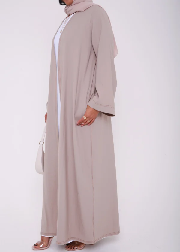 Beige Contrast Stitch Open Abaya (non refundable)