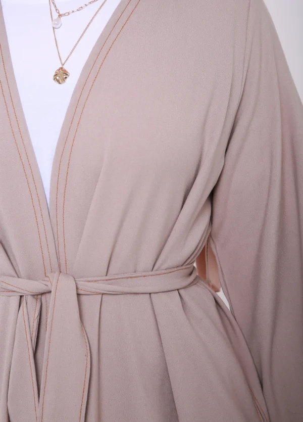 Beige Contrast Stitch Open Abaya (non refundable)