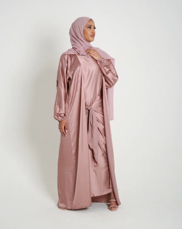 Mink Open Satin Abaya Set
