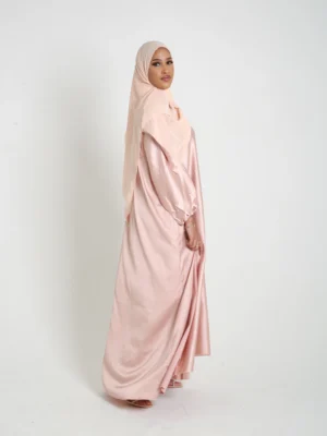 Peach Open Satin Abaya Set