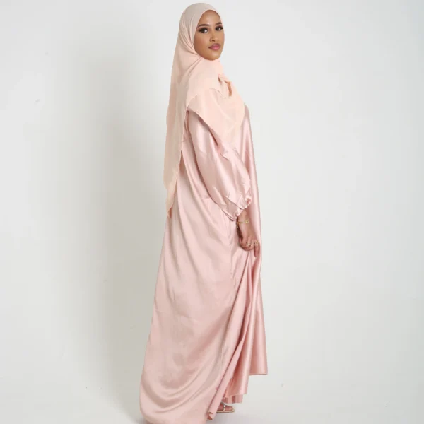 Peach Open Satin Abaya Set