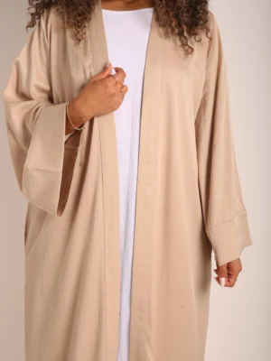 Beige Crinkle Open Abaya