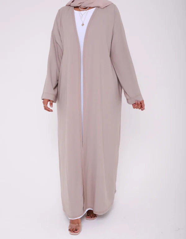 Beige Contrast Stitch Open Abaya (non refundable)