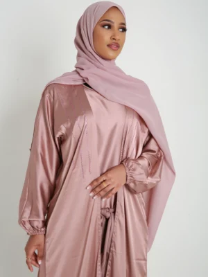 Mink Open Satin Abaya Set