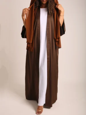 Brown Crinkle Open Abaya