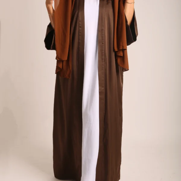 Brown Crinkle Open Abaya
