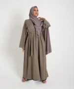 Olive Contrast Stitch Open Abaya (non refundable)