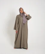 Olive Contrast Stitch Open Abaya (non refundable)