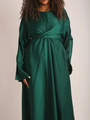 Emerald Green Satin Wrap Abaya