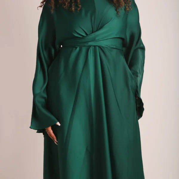 Emerald Green Satin Wrap Abaya