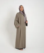 Olive Contrast Stitch Open Abaya (non refundable)