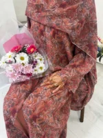 Pink Printed Floral Abaya Set