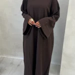 Brown Ribbed Abaya