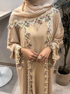 Floral Lace Abaya Set - Blush