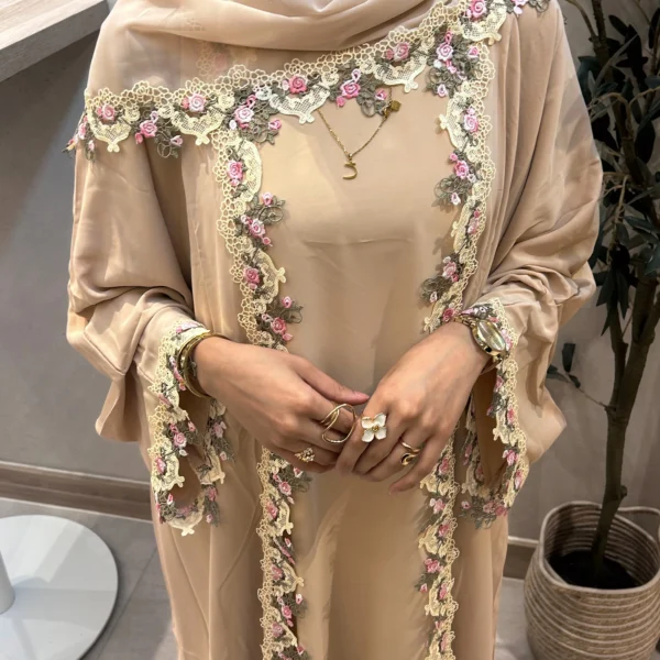 Floral Lace Abaya Set - Blush