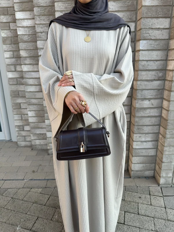 Beige Ribbed Abaya