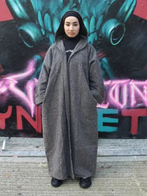 Hooded Blended Grey Abaya Coat