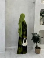 Green Printed Velvet Abaya