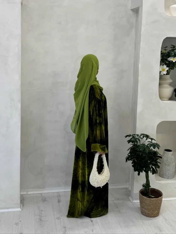 Green Printed Velvet Abaya