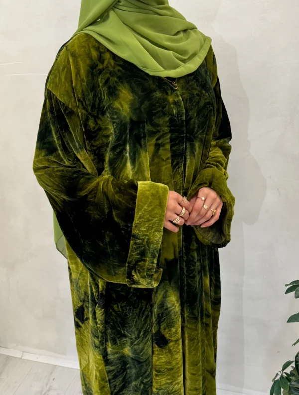 Green Printed Velvet Abaya