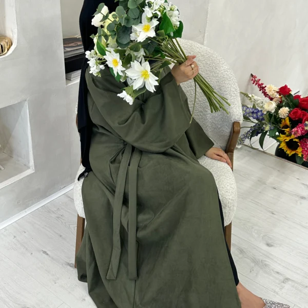 Khaki Green Suede abaya