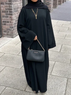 Black Ribbed Abaya