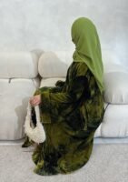 Green Printed Velvet Abaya