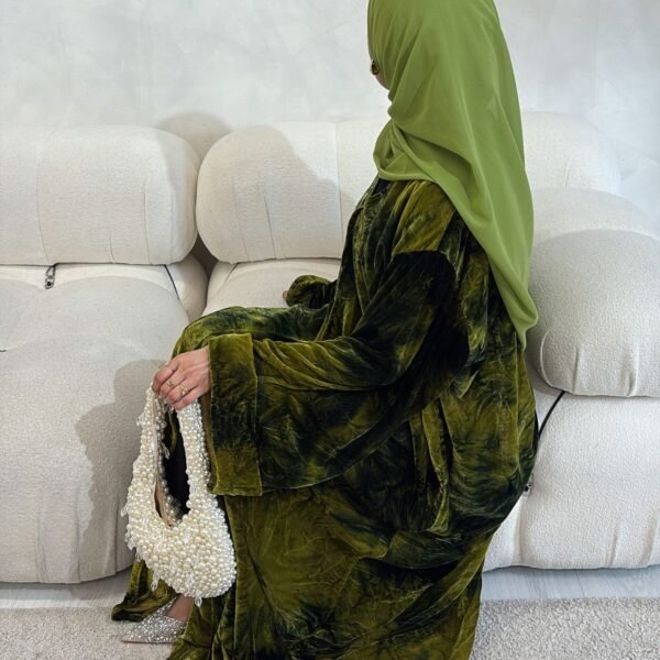 Green Printed Velvet Abaya