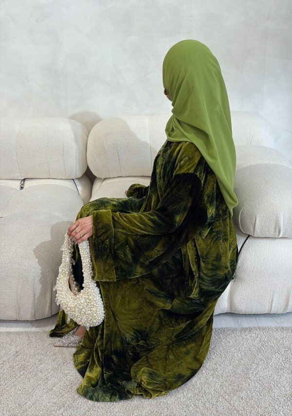 Green Printed Velvet Abaya