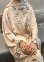 Floral Lace Abaya Set - Blush