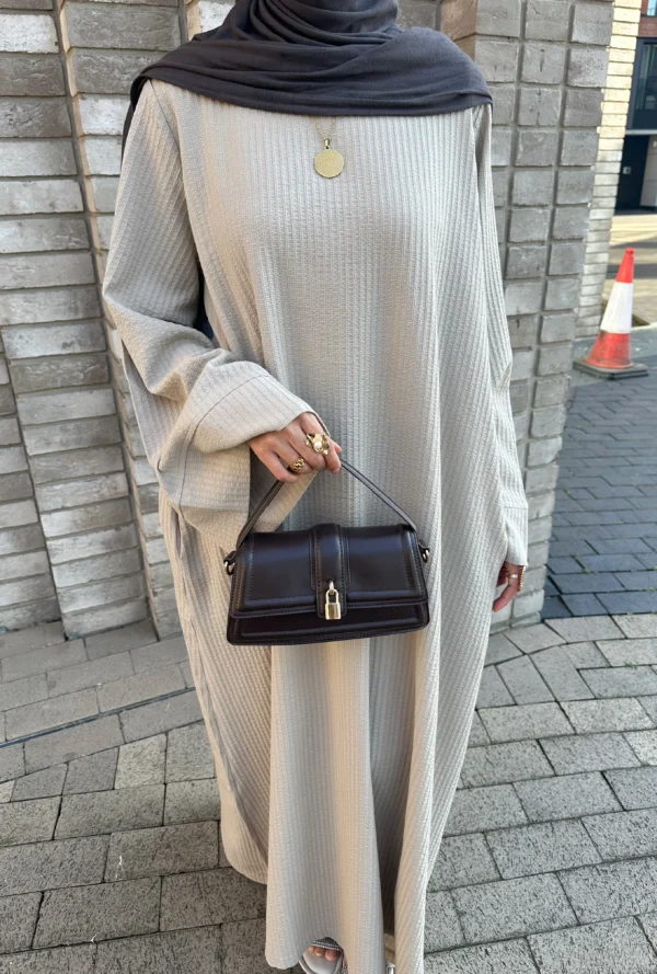 Beige Ribbed Abaya