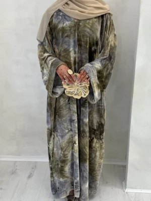 Neutral Printed Velvet Abaya