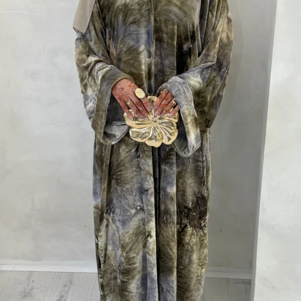 Neutral Printed Velvet Abaya