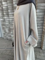 Beige Ribbed Abaya